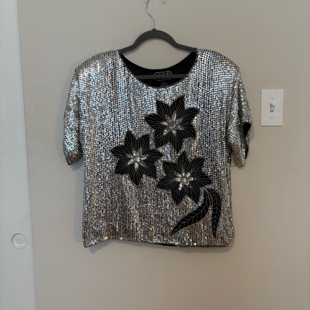 J.L.B. Black Silk Sequin Top